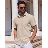 image:imageCOOFANDY Mens Button Down Short Sleeve Shirt Casual Dress Shirt Untucked Summer Shirts with PocketKhaki