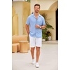 image:imageCOOFANDY Mens Casual Short Sleeve Button Down Shirts Cuban Linen Textured Shirt Summer Beach WearClear Blue