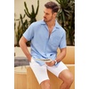 image:imageCOOFANDY Mens Casual Short Sleeve Button Down Shirts Cuban Linen Textured Shirt Summer Beach WearClear Blue