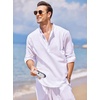image:imageCOOFANDY Mens Cotton Linen Henley TShirt Long Sleeve Hippie Casual Beach TShirts01white