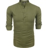 image:imageCOOFANDY Mens Cotton Linen Henley TShirt Long Sleeve Hippie Casual Beach TShirtsArmy Green
