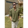 image:imageCOOFANDY Mens Cotton Linen Henley TShirt Long Sleeve Hippie Casual Beach TShirtsArmy Green