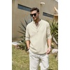 image:imageCOOFANDY Mens Cotton Linen Henley TShirt Long Sleeve Hippie Casual Beach TShirtsBeige