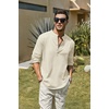 image:imageCOOFANDY Mens Cotton Linen Henley TShirt Long Sleeve Hippie Casual Beach TShirtsBeige