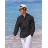 image:imageCOOFANDY Mens Cotton Linen Henley TShirt Long Sleeve Hippie Casual Beach TShirtsBlack