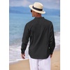 image:imageCOOFANDY Mens Cotton Linen Henley TShirt Long Sleeve Hippie Casual Beach TShirtsBlack