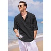 image:imageCOOFANDY Mens Cotton Linen Henley TShirt Long Sleeve Hippie Casual Beach TShirtsBlack