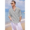 image:imageCOOFANDY Mens Cotton Linen Henley TShirt Long Sleeve Hippie Casual Beach TShirtsBlack White Striped