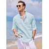 image:imageCOOFANDY Mens Cotton Linen Henley TShirt Long Sleeve Hippie Casual Beach TShirtsBlue