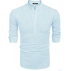 image:imageCOOFANDY Mens Cotton Linen Henley TShirt Long Sleeve Hippie Casual Beach TShirtsBlue
