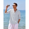 image:imageCOOFANDY Mens Cotton Linen Henley TShirt Long Sleeve Hippie Casual Beach TShirtsBlue Pinstripe