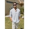 image:imageCOOFANDY Mens Cotton Linen Henley TShirt Long Sleeve Hippie Casual Beach TShirtsBlue Pinstripe