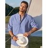 image:imageCOOFANDY Mens Cotton Linen Henley TShirt Long Sleeve Hippie Casual Beach TShirtsBlue Striped