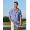 image:imageCOOFANDY Mens Cotton Linen Henley TShirt Long Sleeve Hippie Casual Beach TShirtsBlue Striped