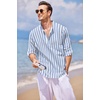 image:imageCOOFANDY Mens Cotton Linen Henley TShirt Long Sleeve Hippie Casual Beach TShirtsBlue White Striped
