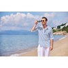 image:imageCOOFANDY Mens Cotton Linen Henley TShirt Long Sleeve Hippie Casual Beach TShirtsBlue White Striped
