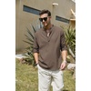image:imageCOOFANDY Mens Cotton Linen Henley TShirt Long Sleeve Hippie Casual Beach TShirtsBrown