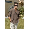 image:imageCOOFANDY Mens Cotton Linen Henley TShirt Long Sleeve Hippie Casual Beach TShirtsBrown