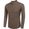 image:imageCOOFANDY Mens Cotton Linen Henley TShirt Long Sleeve Hippie Casual Beach TShirtsBrown