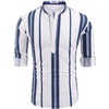 image:imageCOOFANDY Mens Cotton Linen Henley TShirt Long Sleeve Hippie Casual Beach TShirtsDark Blue Stripes