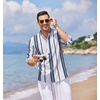 image:imageCOOFANDY Mens Cotton Linen Henley TShirt Long Sleeve Hippie Casual Beach TShirtsDark Blue Stripes