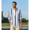 image:imageCOOFANDY Mens Cotton Linen Henley TShirt Long Sleeve Hippie Casual Beach TShirtsDark Blue Stripes