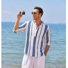 image:imageCOOFANDY Mens Cotton Linen Henley TShirt Long Sleeve Hippie Casual Beach TShirtsDark Blue Stripes