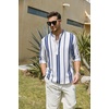 image:imageCOOFANDY Mens Cotton Linen Henley TShirt Long Sleeve Hippie Casual Beach TShirtsDark Blue Stripes