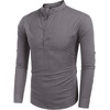 image:imageCOOFANDY Mens Cotton Linen Henley TShirt Long Sleeve Hippie Casual Beach TShirtsDark Gray