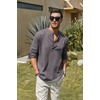 image:imageCOOFANDY Mens Cotton Linen Henley TShirt Long Sleeve Hippie Casual Beach TShirtsDark Gray