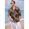 image:imageCOOFANDY Mens Cotton Linen Henley TShirt Long Sleeve Hippie Casual Beach TShirtsDark Khaki Floral
