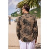 image:imageCOOFANDY Mens Cotton Linen Henley TShirt Long Sleeve Hippie Casual Beach TShirtsDark Khaki Floral