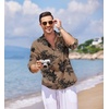 image:imageCOOFANDY Mens Cotton Linen Henley TShirt Long Sleeve Hippie Casual Beach TShirtsDark Khaki Floral