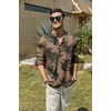 image:imageCOOFANDY Mens Cotton Linen Henley TShirt Long Sleeve Hippie Casual Beach TShirtsDark Khaki Floral