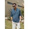 image:imageCOOFANDY Mens Cotton Linen Henley TShirt Long Sleeve Hippie Casual Beach TShirtsDenim Blue
