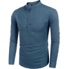 image:imageCOOFANDY Mens Cotton Linen Henley TShirt Long Sleeve Hippie Casual Beach TShirtsDenim Blue