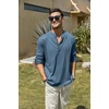 image:imageCOOFANDY Mens Cotton Linen Henley TShirt Long Sleeve Hippie Casual Beach TShirtsDenim Blue