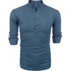 image:imageCOOFANDY Mens Cotton Linen Henley TShirt Long Sleeve Hippie Casual Beach TShirtsDenim Blue