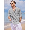 image:imageCOOFANDY Mens Cotton Linen Henley TShirt Long Sleeve Hippie Casual Beach TShirtsGray