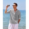 image:imageCOOFANDY Mens Cotton Linen Henley TShirt Long Sleeve Hippie Casual Beach TShirtsGray
