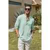image:imageCOOFANDY Mens Cotton Linen Henley TShirt Long Sleeve Hippie Casual Beach TShirtsGreen