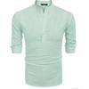 image:imageCOOFANDY Mens Cotton Linen Henley TShirt Long Sleeve Hippie Casual Beach TShirtsGreen