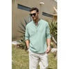 image:imageCOOFANDY Mens Cotton Linen Henley TShirt Long Sleeve Hippie Casual Beach TShirtsGreen
