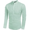 image:imageCOOFANDY Mens Cotton Linen Henley TShirt Long Sleeve Hippie Casual Beach TShirtsGreen