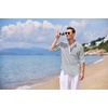 image:imageCOOFANDY Mens Cotton Linen Henley TShirt Long Sleeve Hippie Casual Beach TShirtsGrey Blue Striped