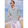 image:imageCOOFANDY Mens Cotton Linen Henley TShirt Long Sleeve Hippie Casual Beach TShirtsGrey Blue Striped