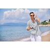 image:imageCOOFANDY Mens Cotton Linen Henley TShirt Long Sleeve Hippie Casual Beach TShirtsGrey Blue Striped