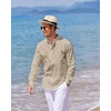 image:imageCOOFANDY Mens Cotton Linen Henley TShirt Long Sleeve Hippie Casual Beach TShirtsKhaki