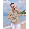 image:imageCOOFANDY Mens Cotton Linen Henley TShirt Long Sleeve Hippie Casual Beach TShirtsKhaki