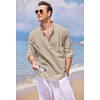 image:imageCOOFANDY Mens Cotton Linen Henley TShirt Long Sleeve Hippie Casual Beach TShirtsKhaki